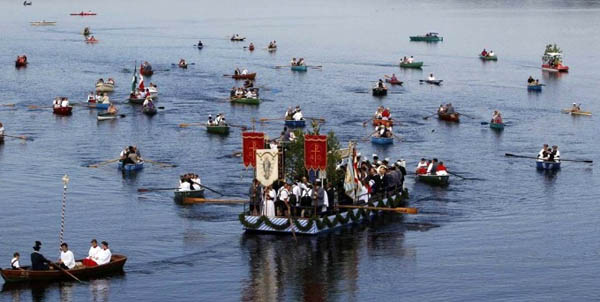 Corpus Christi Procession on lake Stafflesee, Bavaria
